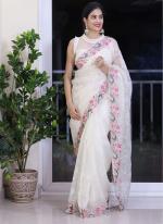 Organza Silk White Party Wear Sequins Work Saree